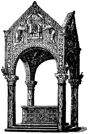 Altare med ciborium i San Ambrogio, Nordisk familjebok.png